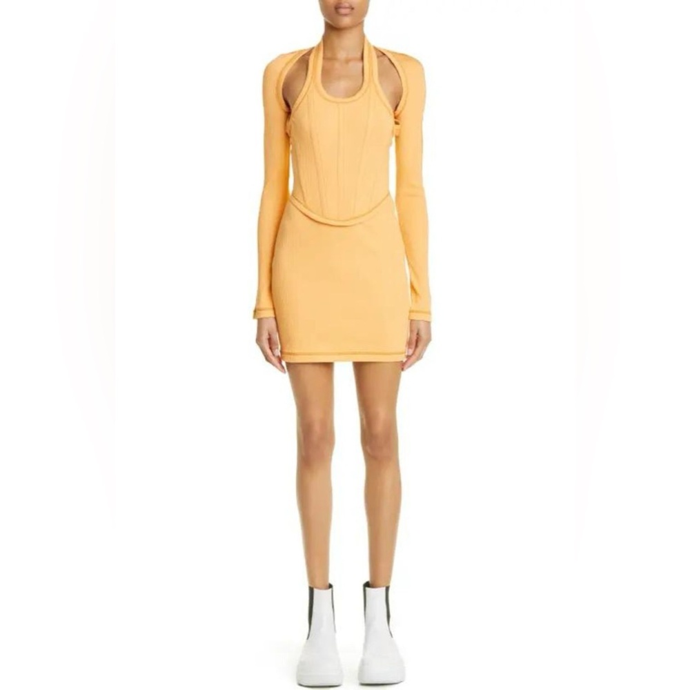 Dion Lee Modular Corset Rib Knit Mini Dress Cotton Orange Size 8